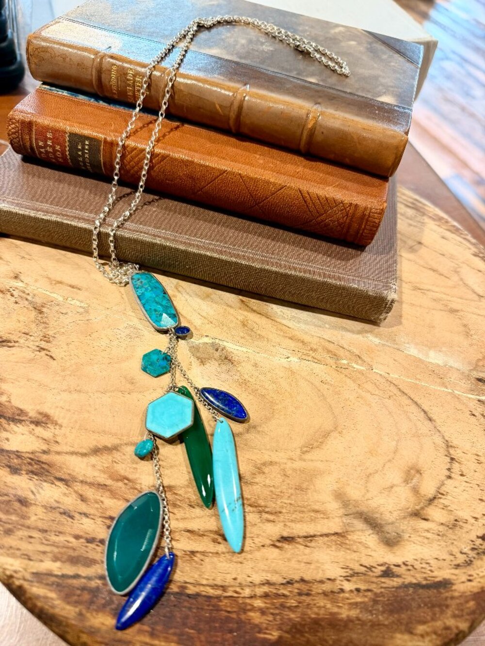 Retired Silpada Go Geo N2858 Sterling Silver Multi Stone Long Necklace Turquoise